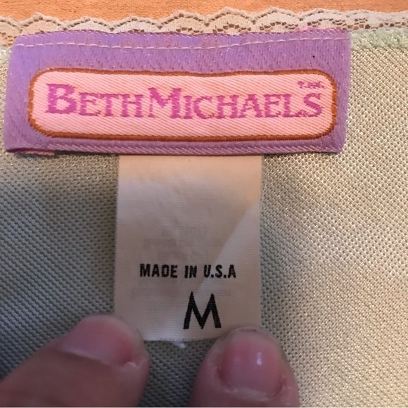 Vintage Beth Michaels Lingerie Top Camisole Mint Green Size Medium Satin Ruffle - Picture 5 of 8